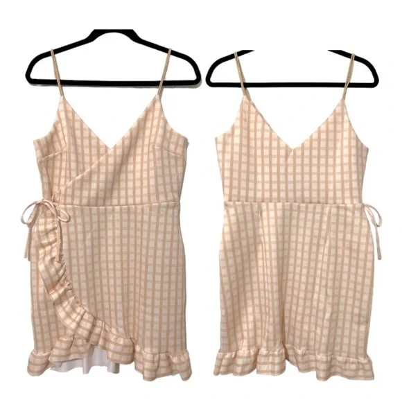 NWT ASOS Cami Faux Wrap Gingham Butter Yellow Mini Dress Sz 10 - Picture 2 of 12